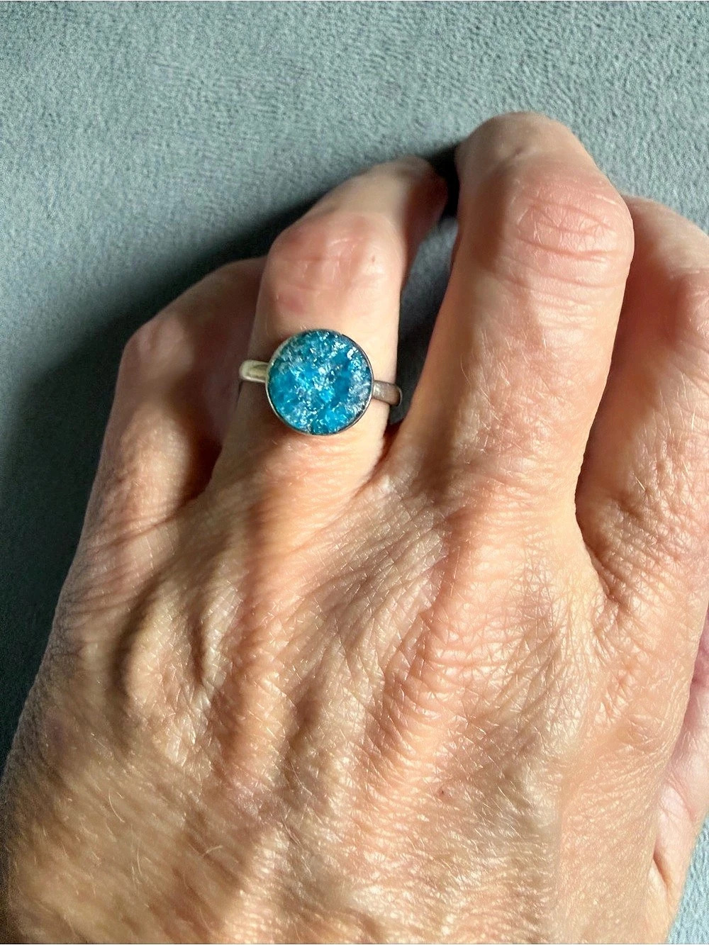 Blue Stone Sterling Silver Ring 7.25